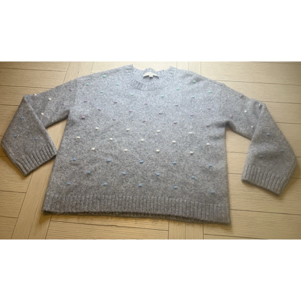 LOFT Gray Cozy Sweater L Lavender, Baby Blue, Ivory Polka Dot Crop Pullover.